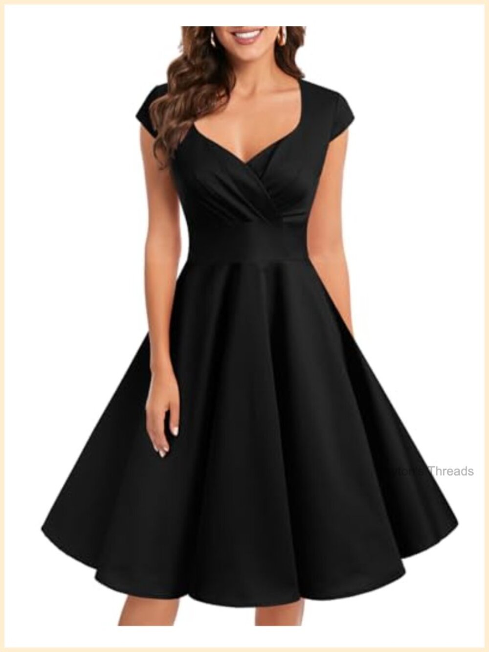 Vintage 1950s Retro Cocktail Swing Dress Rayon Blend Cap Sleeve